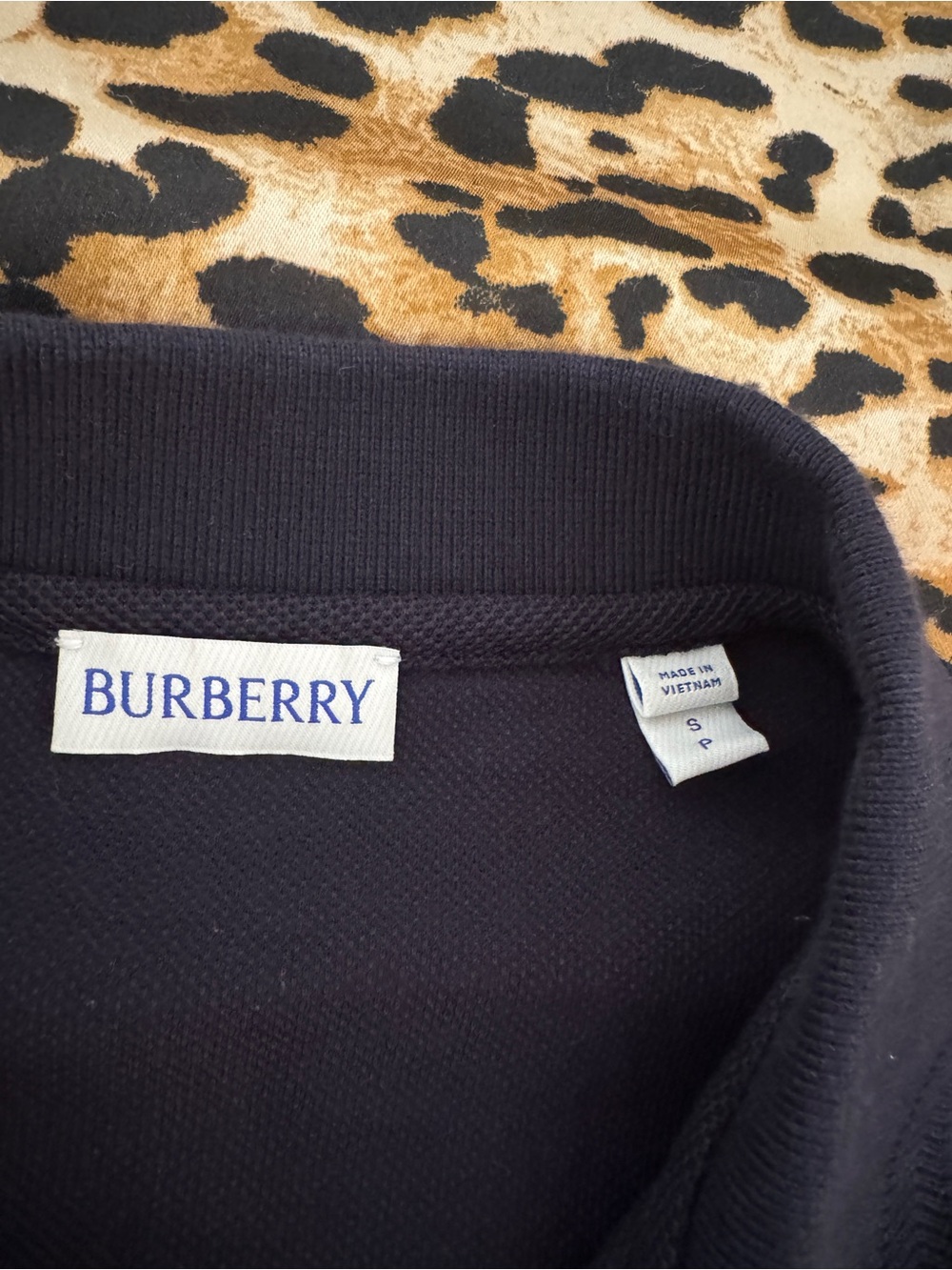 Burberry Navy Polo with Signature Plaid Trim - Picture 3 of 6
